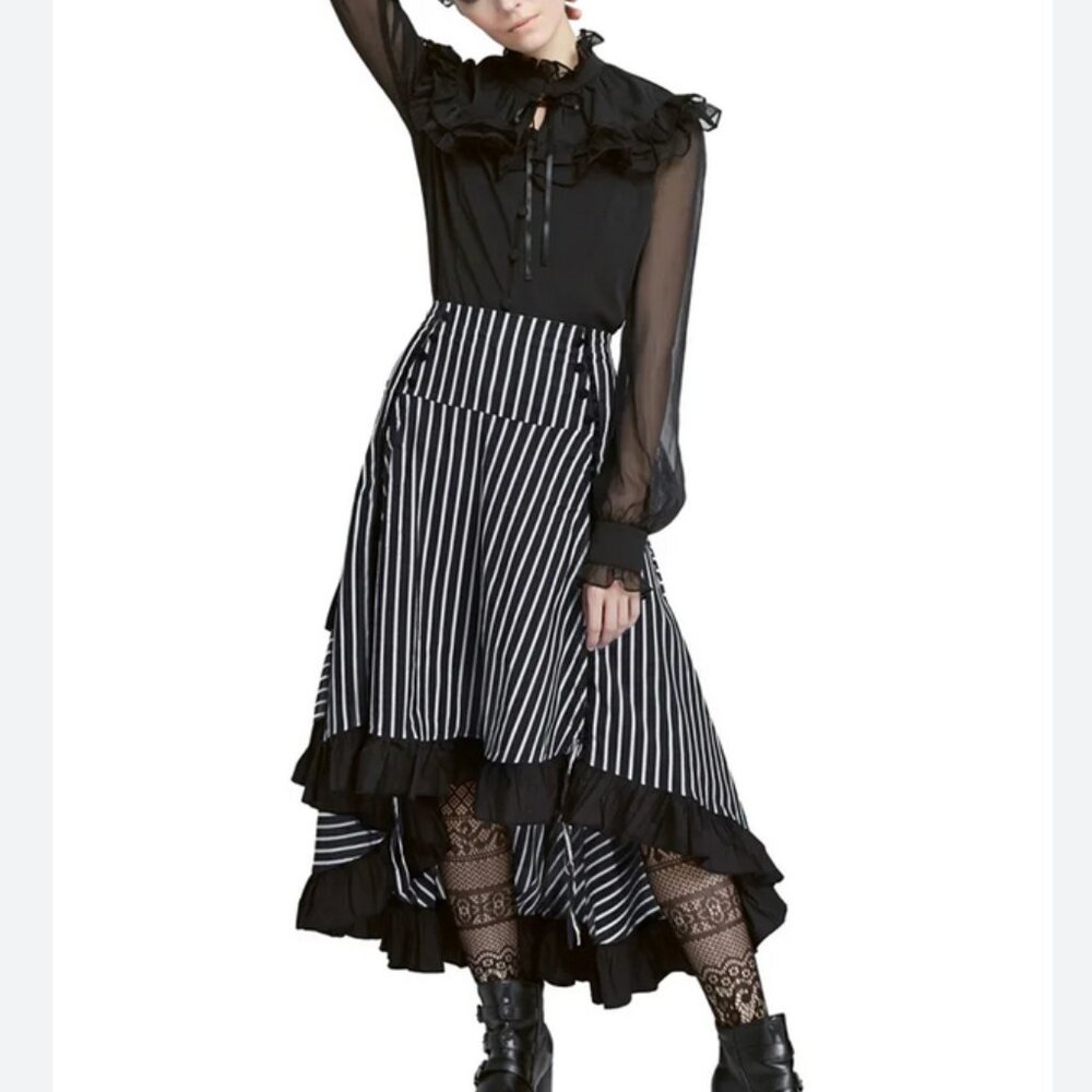 Belle Poque Vintage Striped Victorian Skirt Steampunk Style Falda XL